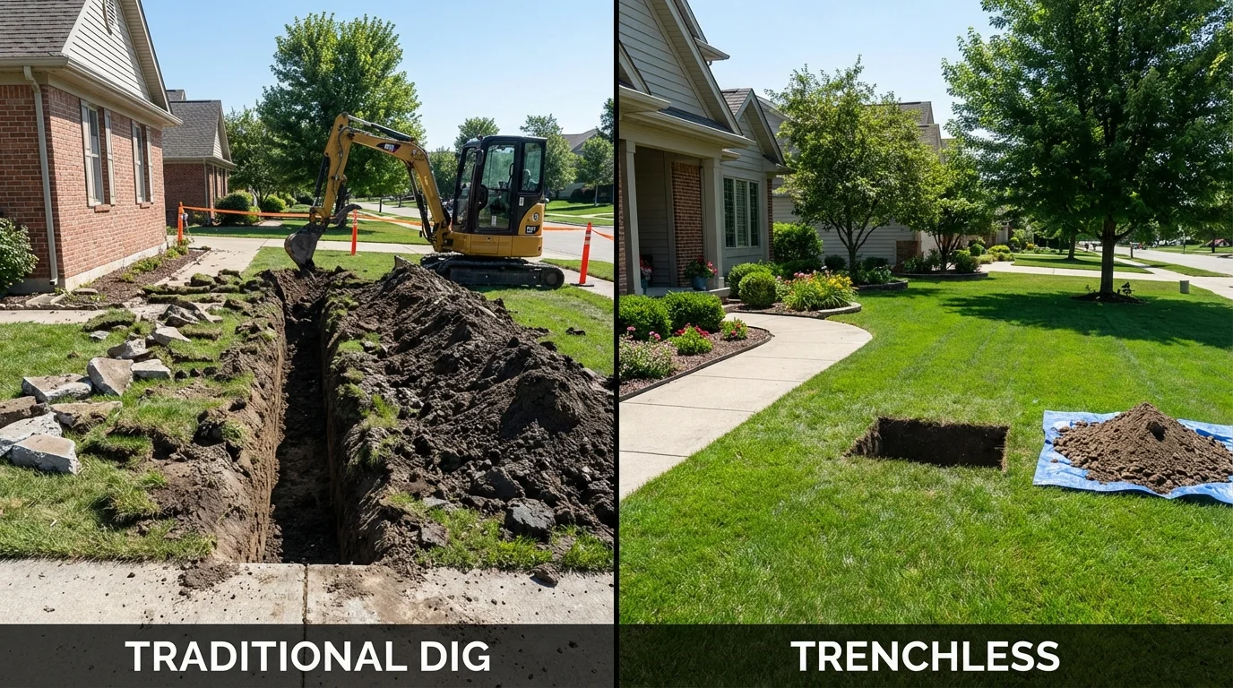 Trenchless sewer repair with minimal yard damage versus traditional excavation in Panhandle, TX